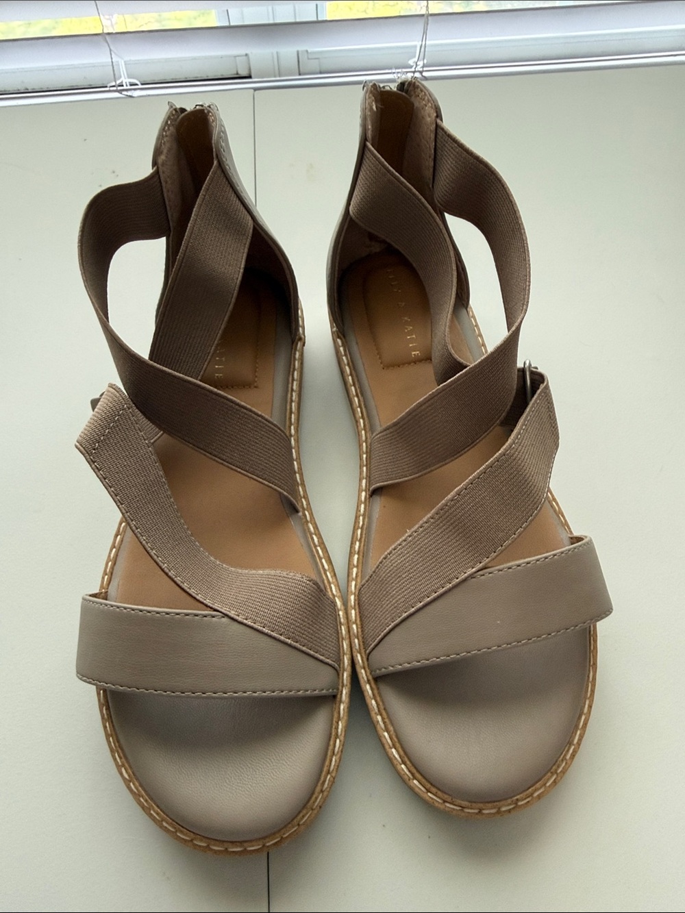 Kelly & Katie Taupe Elastic Crisscross Zip-Back Sandals